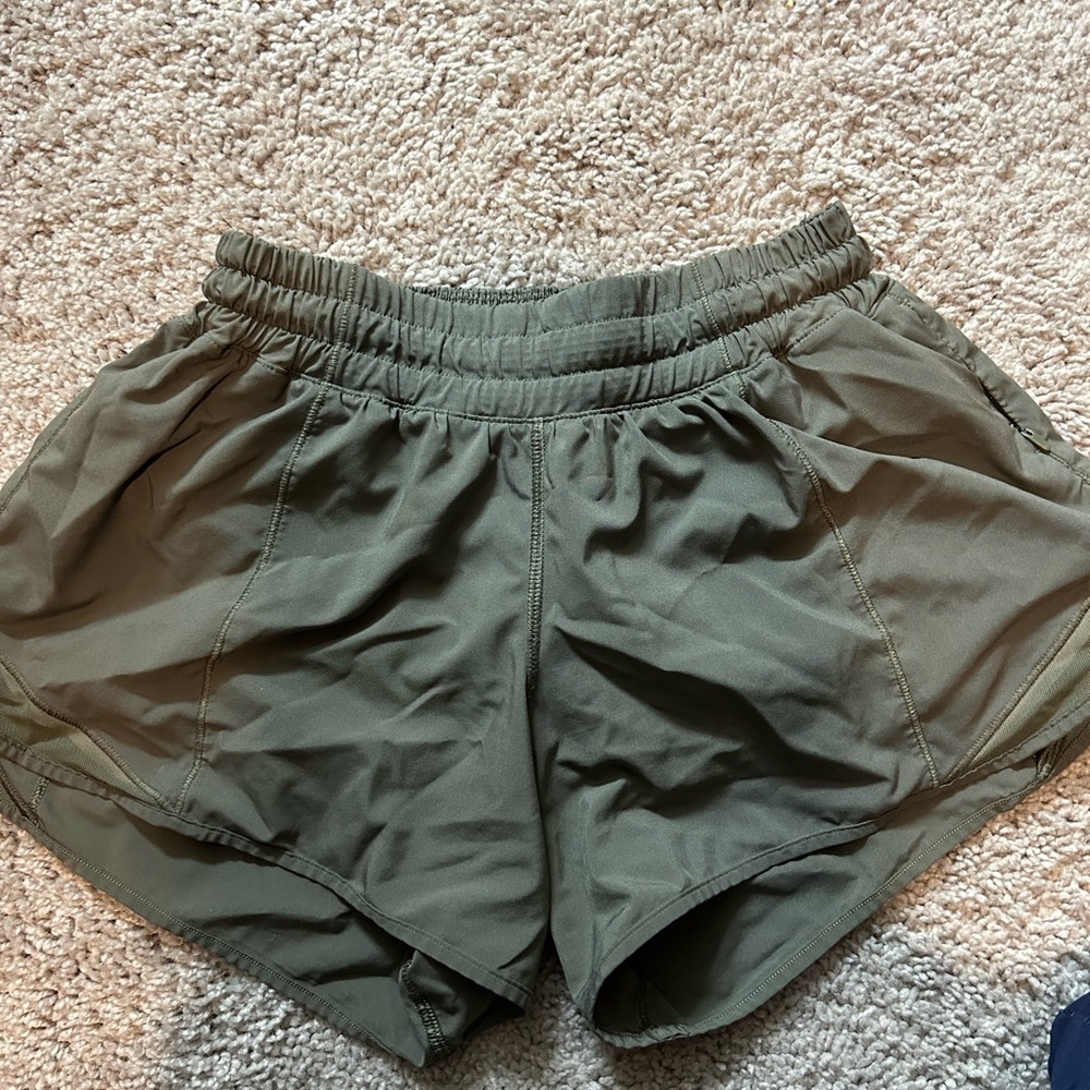 army green lululemon hotty hot shorts